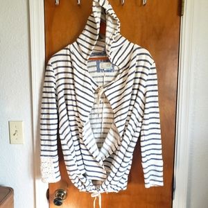 Anthropologie White and Blue Striped Swim Coverup